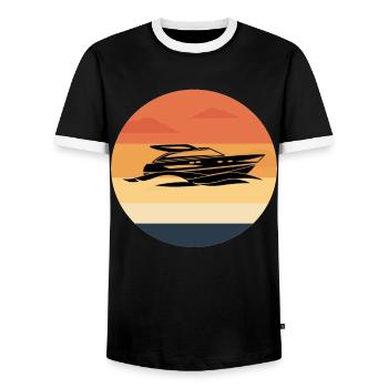 Motorboat Boat Captain Boating - Men's Ringer Shirt - black/white - Front - AI Model Female 172 light (172cm) & AI Model Male 178 light (178cm)