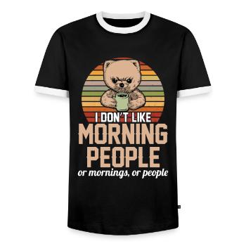 i dont like morning people ours mignon avec du café - T-shirt contrasté Homme - noir/blanc - Devant - AI Model Female 172 light (172cm) & AI Model Male 178 light (178cm)