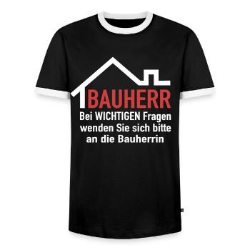 Bauherr Hausbau Bauherren Richtfest Bauherrin - Männer Kontrast-T-Shirt - Schwarz/Weiß - Vorne - AI Model Female 172 light (172cm) & AI Model Male 178 light (178cm)