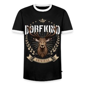 Dorfkind Hirsch - Männer Kontrast-T-Shirt - Schwarz/Weiß - Vorne - AI Model Female 172 light (172cm) & AI Model Male 178 light (178cm)