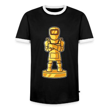 Golden Trophy Welder - Men's Ringer Shirt - black/white - Front - AI Model Female 172 light (172cm) & AI Model Male 178 light (178cm)