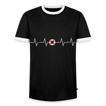 Lifeguard Lifeguard Life ring outdoor pool - Men's Ringer Shirt - black/white - Front - AI Model Female 172 light (172cm) & AI Model Male 178 light (178cm)