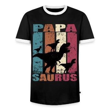 Papa Saurus dinosaure Dino Jumeaux Papasaurus - T-shirt contrasté Homme - noir/blanc - Devant - AI Model Female 172 light (172cm) & AI Model Male 178 light (178cm)