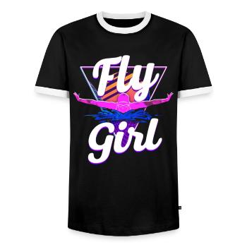 Swimmer Swim Fly Girl Butterfly - Men's Ringer Shirt - black/white - Front - AI Model Female 172 light (172cm) & AI Model Male 178 light (178cm)