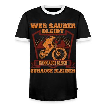 MTB Mountainbike - Männer Kontrast-T-Shirt - Schwarz/Weiß - Vorne - AI Model Female 172 light (172cm) & AI Model Male 178 light (178cm)
