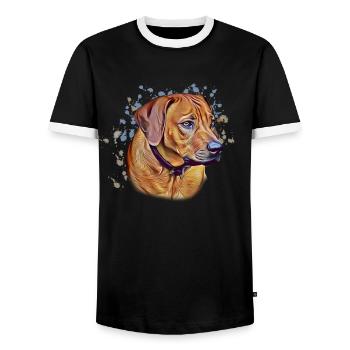 Rhodesian Ridgeback Portrait Hundebesitzer - Männer Kontrast-T-Shirt - Schwarz/Weiß - Vorne - AI Model Female 172 light (172cm) & AI Model Male 178 light (178cm)