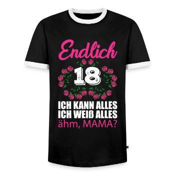 18ème anniversaire Enfin 18 Je peux tout savoir - T-shirt contrasté Homme - noir/blanc - Devant - AI Model Female 172 light (172cm) & AI Model Male 178 light (178cm)