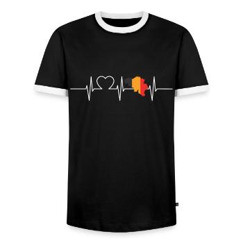 Belgien mit Herzschlag EKG Vintage Flagge Belgien - Männer Kontrast-T-Shirt - Schwarz/Weiß - Vorne - AI Model Female 172 light (172cm) & AI Model Male 178 light (178cm)