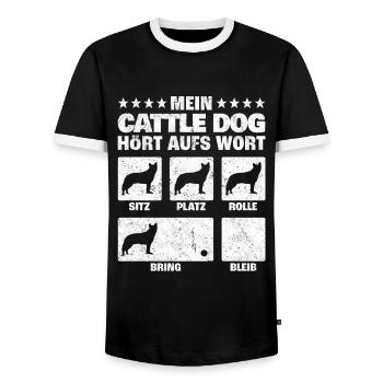 Australian Cattle Dog Hundetricks Geschenk - Männer Kontrast-T-Shirt - Schwarz/Weiß - Vorne - AI Model Female 172 light (172cm) & AI Model Male 178 light (178cm)