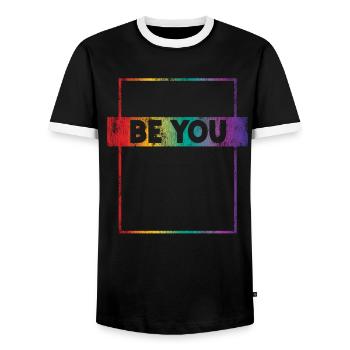 Rétro LGBT Pride Rainbow Rétro - T-shirt contrasté Homme - noir/blanc - Devant - AI Model Female 172 light (172cm) & AI Model Male 178 light (178cm)