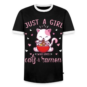 Juste une fille Qui aimes Anime Ramen and Cats Kawaii - T-shirt contrasté Homme - noir/blanc - Devant - AI Model Female 172 light (172cm) & AI Model Male 178 light (178cm)