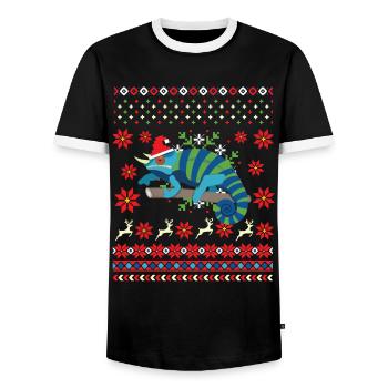 Chameleon Ugly Christmas Sweater - T-shirt contrasté Homme - noir/blanc - Devant - AI Model Female 172 light (172cm) & AI Model Male 178 light (178cm)