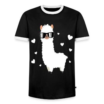 Lama Llama Alpaca with sunglasses and hearts - Men's Ringer Shirt - black/white - Front - AI Model Female 172 light (172cm) & AI Model Male 178 light (178cm)