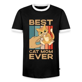 Vintage Best Cat Mom Ever Kitten Mother Cats - Men's Ringer Shirt - black/white - Front - AI Model Female 172 light (172cm) & AI Model Male 178 light (178cm)