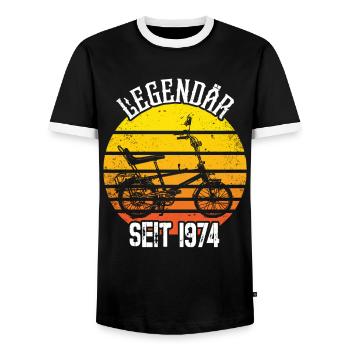 Legendär 1974 Jahrgang Bonanza Fahrrad Kult Gang - Männer Kontrast-T-Shirt - Schwarz/Weiß - Vorne - AI Model Female 172 light (172cm) & AI Model Male 178 light (178cm)