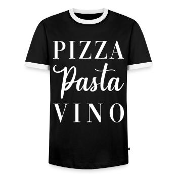 Pizza Pasta Vino - Men's Ringer Shirt - black/white - Front - AI Model Female 172 light (172cm) & AI Model Male 178 light (178cm)