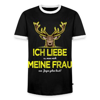Jäger Sprüche - Männer Kontrast-T-Shirt - Schwarz/Weiß - Vorne - AI Model Female 172 light (172cm) & AI Model Male 178 light (178cm)