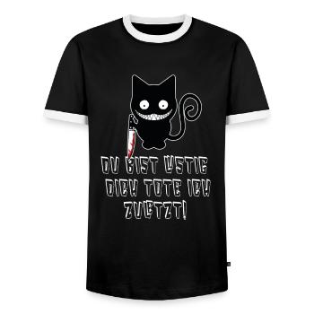 Du bist lustig, dich töte ich zuletzt - Lustiger - Männer Kontrast-T-Shirt - Schwarz/Weiß - Vorne - AI Model Female 172 light (172cm) & AI Model Male 178 light (178cm)
