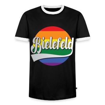 Bielefeld Regenbogen Tshirt Geschenk - Männer Kontrast-T-Shirt - Schwarz/Weiß - Vorne - AI Model Female 172 light (172cm) & AI Model Male 178 light (178cm)