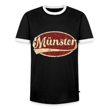 Münster Retro Tshirt Geschenk - Men's Ringer Shirt - black/white - Front - AI Model Female 172 light (172cm) & AI Model Male 178 light (178cm)