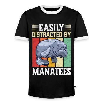 Facile à distraire par les mammifères marins - T-shirt contrasté Homme - noir/blanc - Devant - AI Model Female 172 light (172cm) & AI Model Male 178 light (178cm)