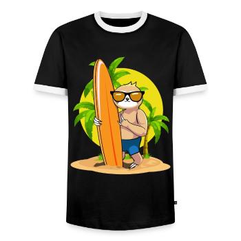 Surfing Sloth Kawaii Beach Surfer Aesthetic Surf - Men's Ringer Shirt - black/white - Front - AI Model Female 172 light (172cm) & AI Model Male 178 light (178cm)