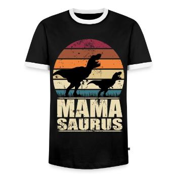 Mamasaurus Rex Mother Dinosaur Families Dino - Men's Ringer Shirt - black/white - Front - AI Model Female 172 light (172cm) & AI Model Male 178 light (178cm)