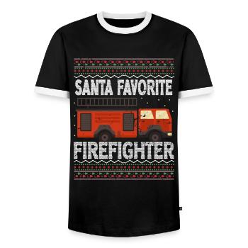 Ugly Christmas Feuerwehr Weihnachtssprüche Lustig - Männer Kontrast-T-Shirt - Schwarz/Weiß - Vorne - AI Model Female 172 light (172cm) & AI Model Male 178 light (178cm)