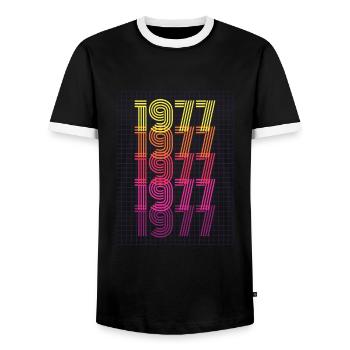 1977 Retro Vintage Birthday Gift - Men's Ringer Shirt - black/white - Front - AI Model Female 172 light (172cm) & AI Model Male 178 light (178cm)