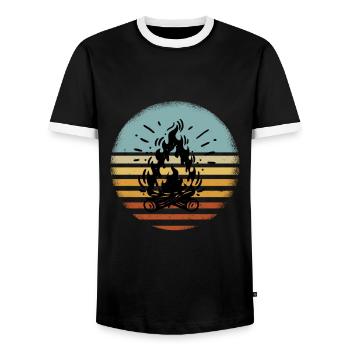 Campfire Camping Retro - Men's Ringer Shirt - black/white - Front - AI Model Female 172 light (172cm) & AI Model Male 178 light (178cm)