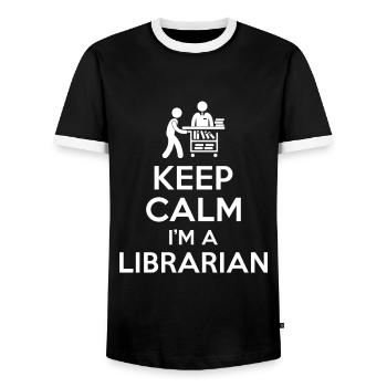 Bibliothécaire Citation - T-shirt contrasté Homme - noir/blanc - Devant - AI Model Female 172 light (172cm) & AI Model Male 178 light (178cm)