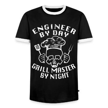 Barbecue Engineer By Day Grill Master By Night BBQ - Men's Ringer Shirt - black/white - Front - AI Model Female 172 light (172cm) & AI Model Male 178 light (178cm)
