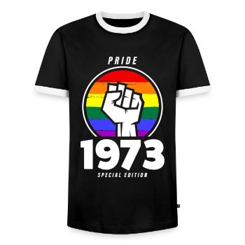 1973 Anniversaire Gay Pride LGBT - T-shirt contrasté Homme - noir/blanc - Devant - AI Model Female 172 light (172cm) & AI Model Male 178 light (178cm)