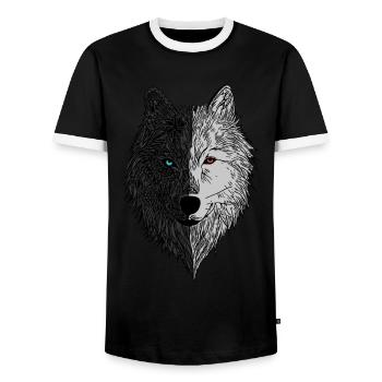 Wolf Animal Motif Wolf Motif - Men's Ringer Shirt - black/white - Front - AI Model Female 172 light (172cm) & AI Model Male 178 light (178cm)