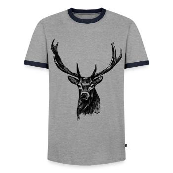 Deer Hunting Deer Motif Animal Motif - Men's Ringer Shirt - grey/navy  - Front - AI Model Female 172 light (172cm) & AI Model Male 178 light (178cm)
