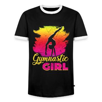 Turnen Turnerin Sport Gymnastik - Männer Kontrast-T-Shirt - Schwarz/Weiß - Vorne - AI Model Female 172 light (172cm) & AI Model Male 178 light (178cm)