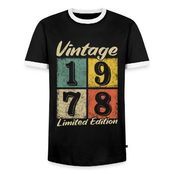 Legendary since 1978 - year of birth 1978 vintage - Men's Ringer Shirt - black/white - Front - AI Model Female 172 light (172cm) & AI Model Male 178 light (178cm)