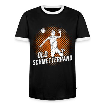 Volleyball Volleyballspieler Old Schmetterhand - Männer Kontrast-T-Shirt - Schwarz/Weiß - Vorne - AI Model Female 172 light (172cm) & AI Model Male 178 light (178cm)