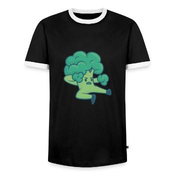 Broccoli Broccoli Vegetable Vegetarian Gift Idea - Men's Ringer Shirt - black/white - Front - AI Model Female 172 light (172cm) & AI Model Male 178 light (178cm)