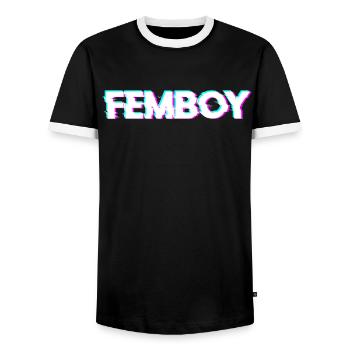 Femboy LGBTQ Gay Pride Anaglyph Vaporwave - Men's Ringer Shirt - black/white - Front - AI Model Female 172 light (172cm) & AI Model Male 178 light (178cm)