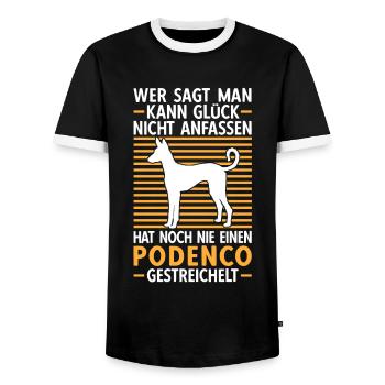 Podenco streicheln Jagdhund Windhund Geschenk - Männer Kontrast-T-Shirt - Schwarz/Weiß - Vorne - AI Model Female 172 light (172cm) & AI Model Male 178 light (178cm)