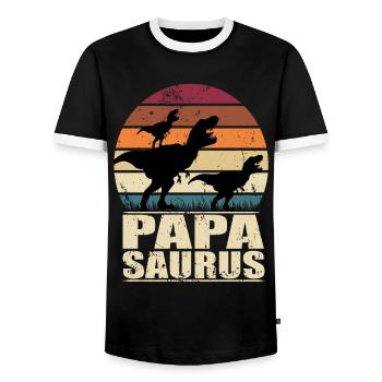 Papasaurus T-Rex Dinosaure Famille Dino Père - T-shirt contrasté Homme - noir/blanc - Devant - AI Model Female 172 light (172cm) & AI Model Male 178 light (178cm)
