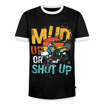 Mud Up Or Shut Up Dirtbike - Men's Ringer Shirt - black/white - Front - AI Model Female 172 light (172cm) & AI Model Male 178 light (178cm)