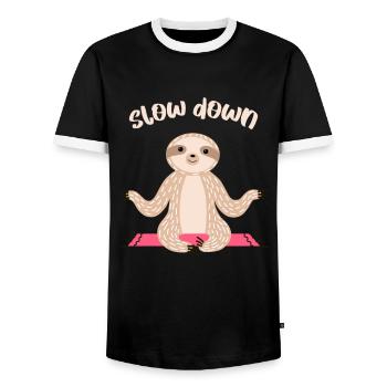 Slow Sloth Down Yoga Meditation Asana Zen Gift - Men's Ringer Shirt - black/white - Front - AI Model Female 172 light (172cm) & AI Model Male 178 light (178cm)