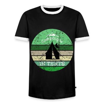 Camping Camping is in Tents - Men's Ringer Shirt - black/white - Front - AI Model Female 172 light (172cm) & AI Model Male 178 light (178cm)