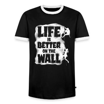Rock Climbing Climber Life Is - T-shirt contrasté Homme - noir/blanc - Devant - AI Model Female 172 light (172cm) & AI Model Male 178 light (178cm)