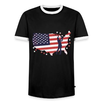 Amerikanische Flagge Golfer - Männer Kontrast-T-Shirt - Schwarz/Weiß - Vorne - AI Model Female 172 light (172cm) & AI Model Male 178 light (178cm)