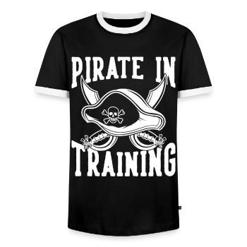 Pirate Skull Buoy Captain Fun Gift - Men's Ringer Shirt - black/white - Front - AI Model Female 172 light (172cm) & AI Model Male 178 light (178cm)