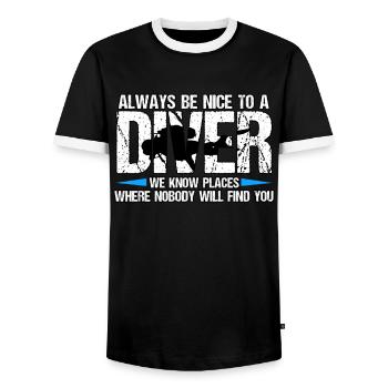 Plongée en apério vacances récif corallien plongeur - T-shirt contrasté Homme - noir/blanc - Devant - AI Model Female 172 light (172cm) & AI Model Male 178 light (178cm)