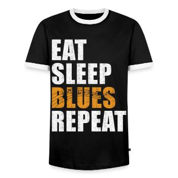 Blues Eat Sleep Blues Repeat - Männer Kontrast-T-Shirt - Schwarz/Weiß - Vorne - AI Model Female 172 light (172cm) & AI Model Male 178 light (178cm)